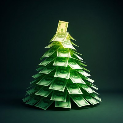 Creative money christmas tree display
