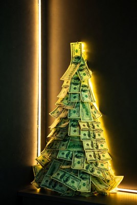 Dollar bill christmas tree display
