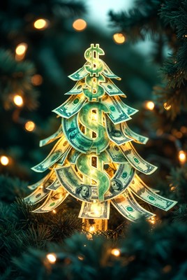 Holiday tree made of money