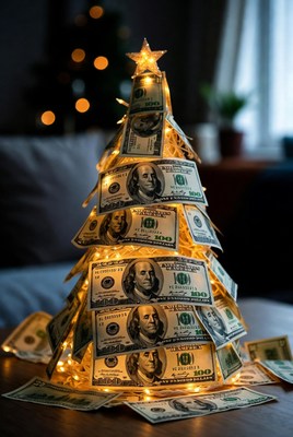 Unique christmas tree designed with money