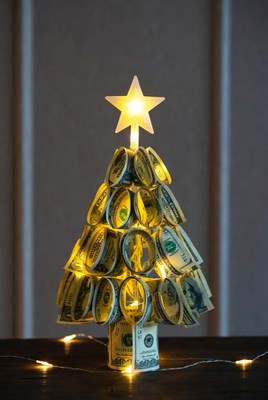 Money christmas tree decoration for holidays