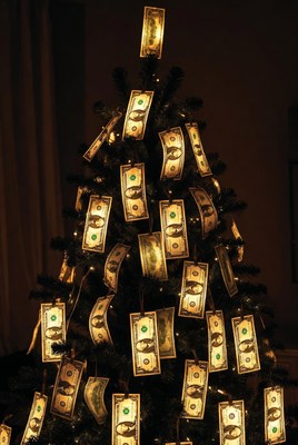Unique money-themed holiday tree