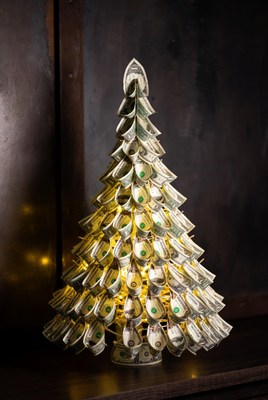 Creative money christmas tree display