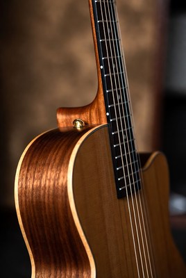 Fine wooden acoustic guitar close-up