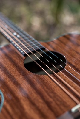 Close-up of a wooden ukulele