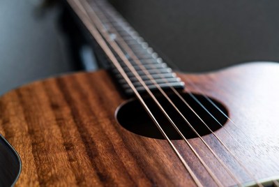 Beautiful wooden acoustic guitar detail