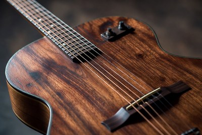 Detailed close-up of a guitar's wood grain