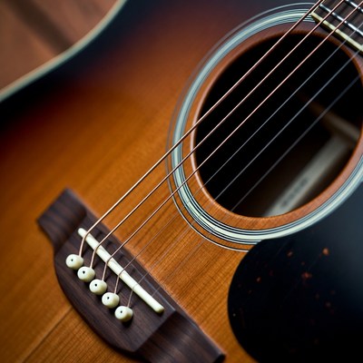 Close up of an acoustic guitar strings