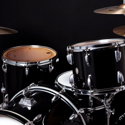 Drum set close-up in studio setting