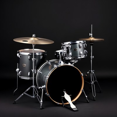 Drum set with cymbals on black backdrop