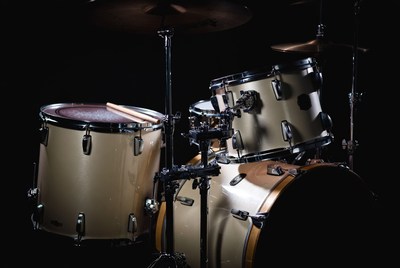 Drum set in dramatic lighting