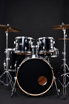 Classic black drum set on stage