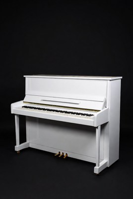 Elegant white piano against black backdrop