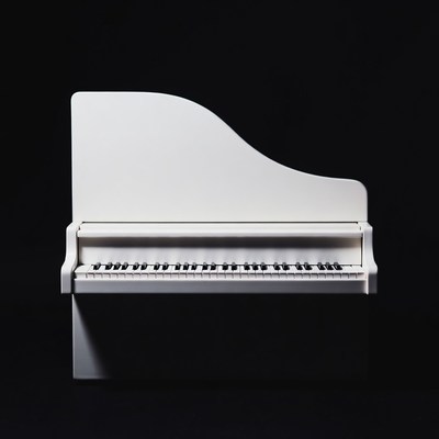 Elegant white piano against black background