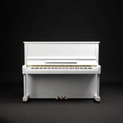 White upright piano in studio setting