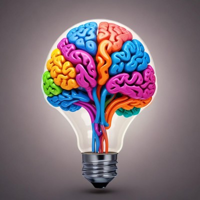 Colorful brain in light bulb