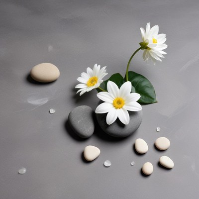 Simple white flowers on stones