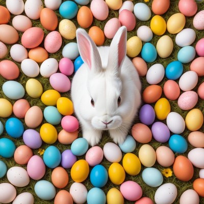 Colorful easter eggs and bunny