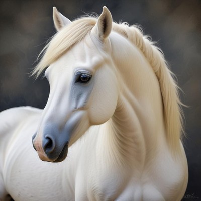 Elegant white horse portrait in soft light