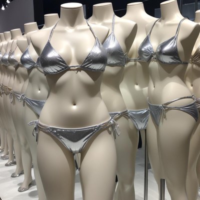 Silver bikinis on mannequins display