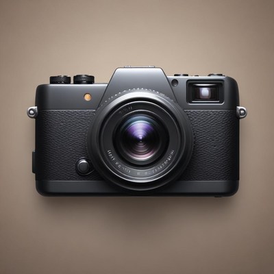 Modern black camera on neutral background