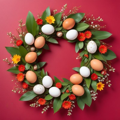 Colorful spring egg wreath display