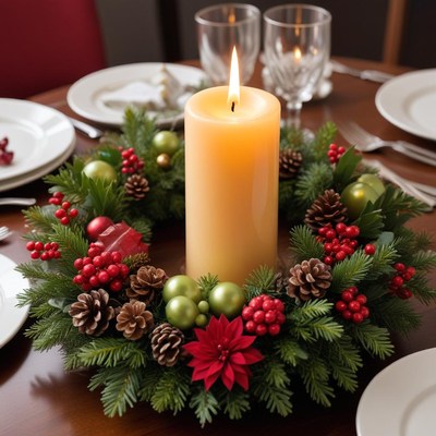 Festive candle centerpiece arrangement