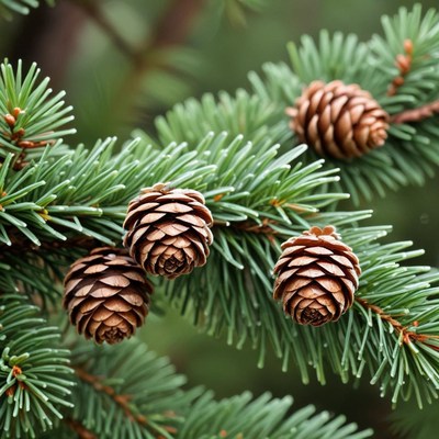 Pinecones on evergreen branch