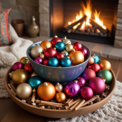 Colorful holiday ornaments display