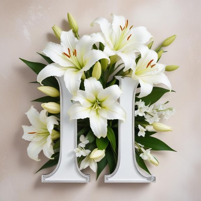 White lilies arranged in letter shape