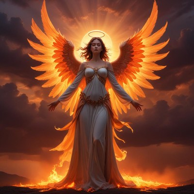 Majestic angel with fiery wings