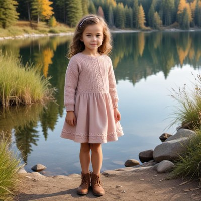 Girl by the lakeside in autumn