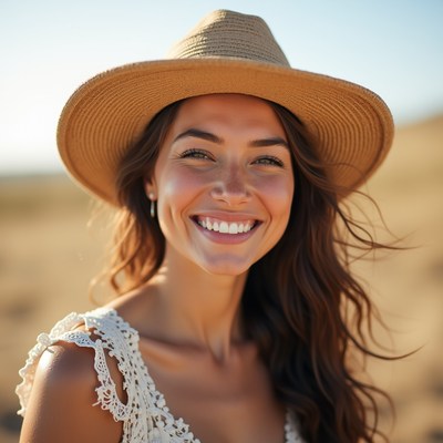 Smiling woman in sunlit field