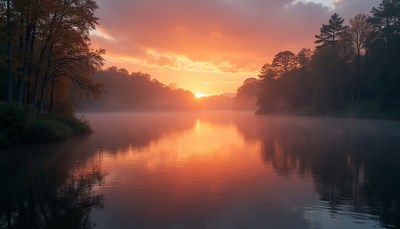 Colorful sunset over calm lake