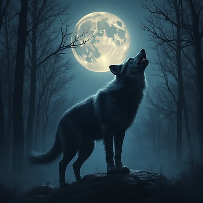 Wolf howling at full moon