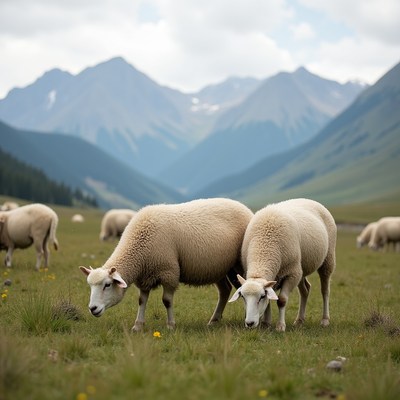 Sheep grazing in mountainous landscape