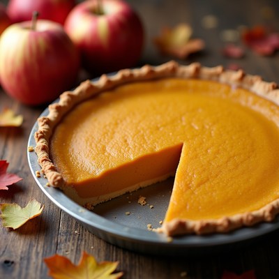 Pumpkin pie with autumn apples