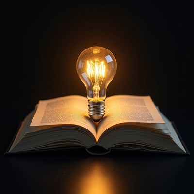 Light bulb atop open book