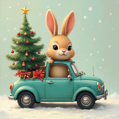 Cute rabbit with christmas tree