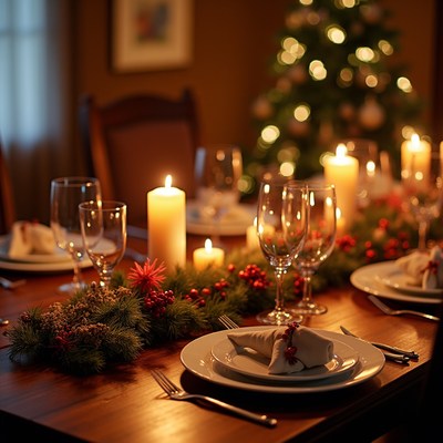 Elegant christmas dinner setting
