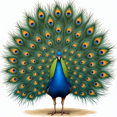 Colorful peacock displaying feathers