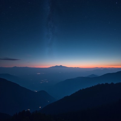 Sunset over dark mountains