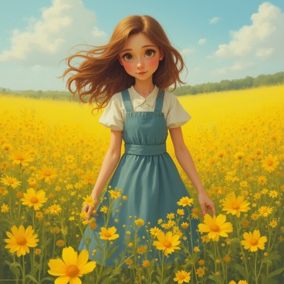 Girl in yellow flower field