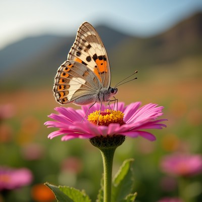 Butterfly on pink flower in summer