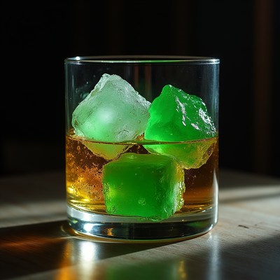 Refreshing green drink with ice cubes