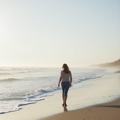 Walking along the serene beach