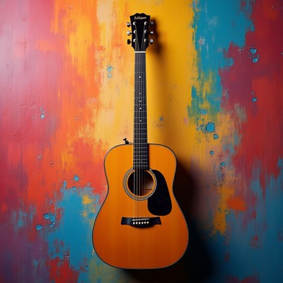 Vibrant guitar against colorful wall