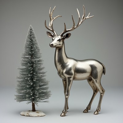 Silver deer and winter tree decoration