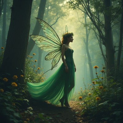 Mystical fairy in enchanted forest