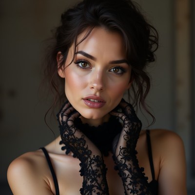 Elegant portrait in lace gloves